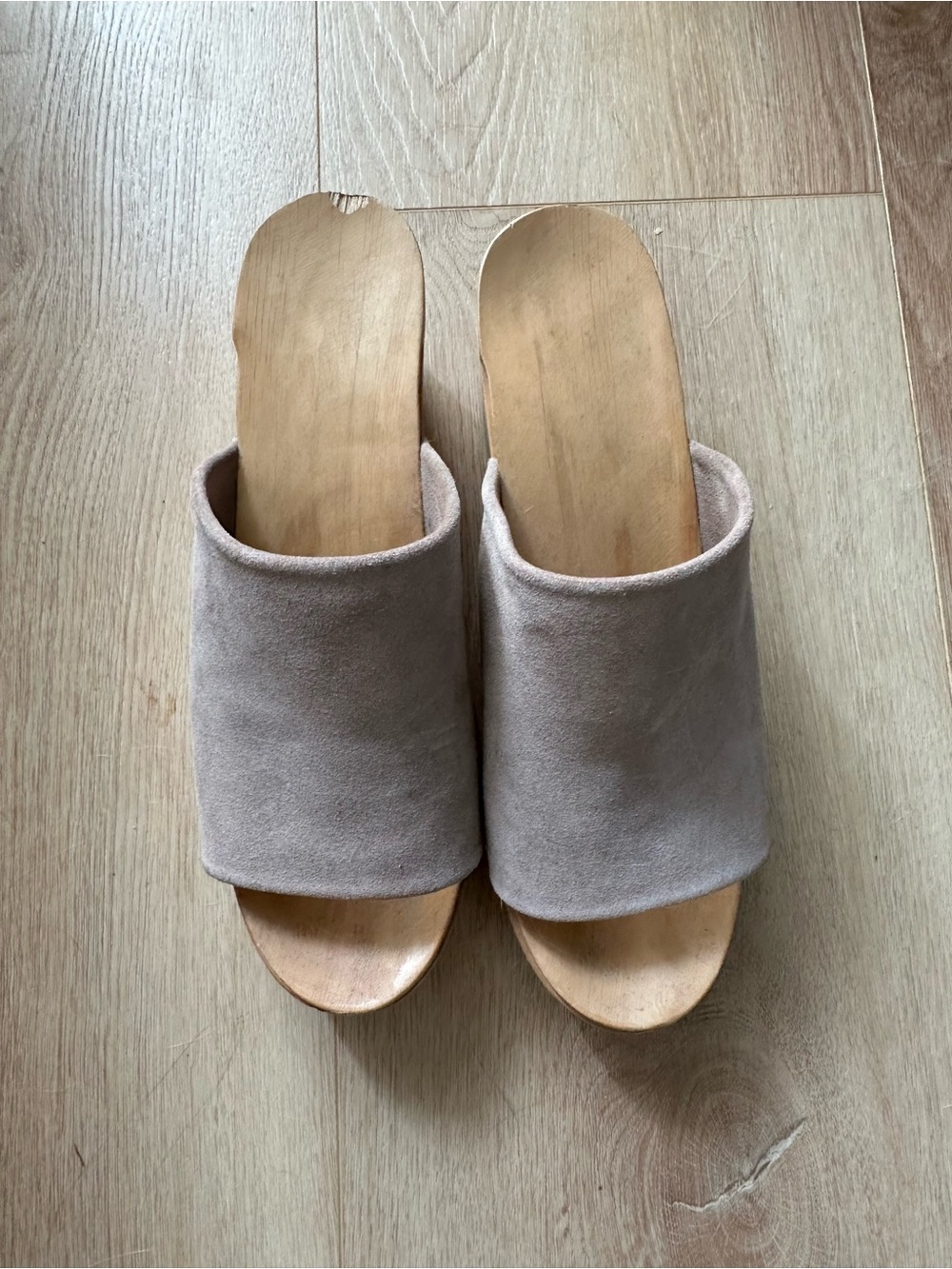 Zuzii Suede Slide Clog Wedge Sandals in Taupe - Women